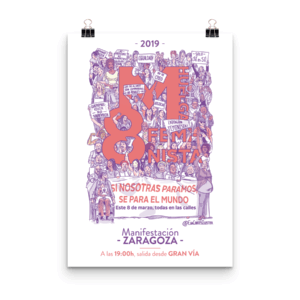 Carteles 8M Zaragoza 2019 ilustrados por Eva Cortés.