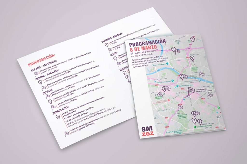 Programa 8M Aragón 2020, diseñado y maquetado por Eva Cortés Ilustra