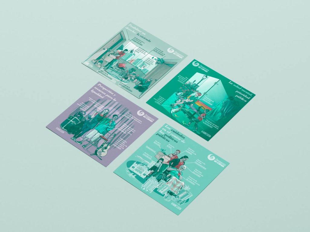 Cuatro de las cinco infografías el programa electoral de ZEC dibujado por Eva Cortés