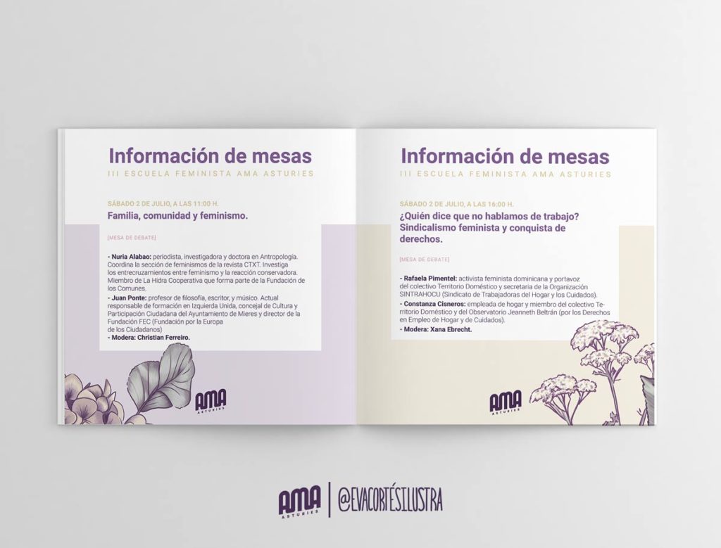 libreto de la III Escuela Feminista de AMA Asturies, diseñado, maquetado e ilustrado por Eva Cortés
