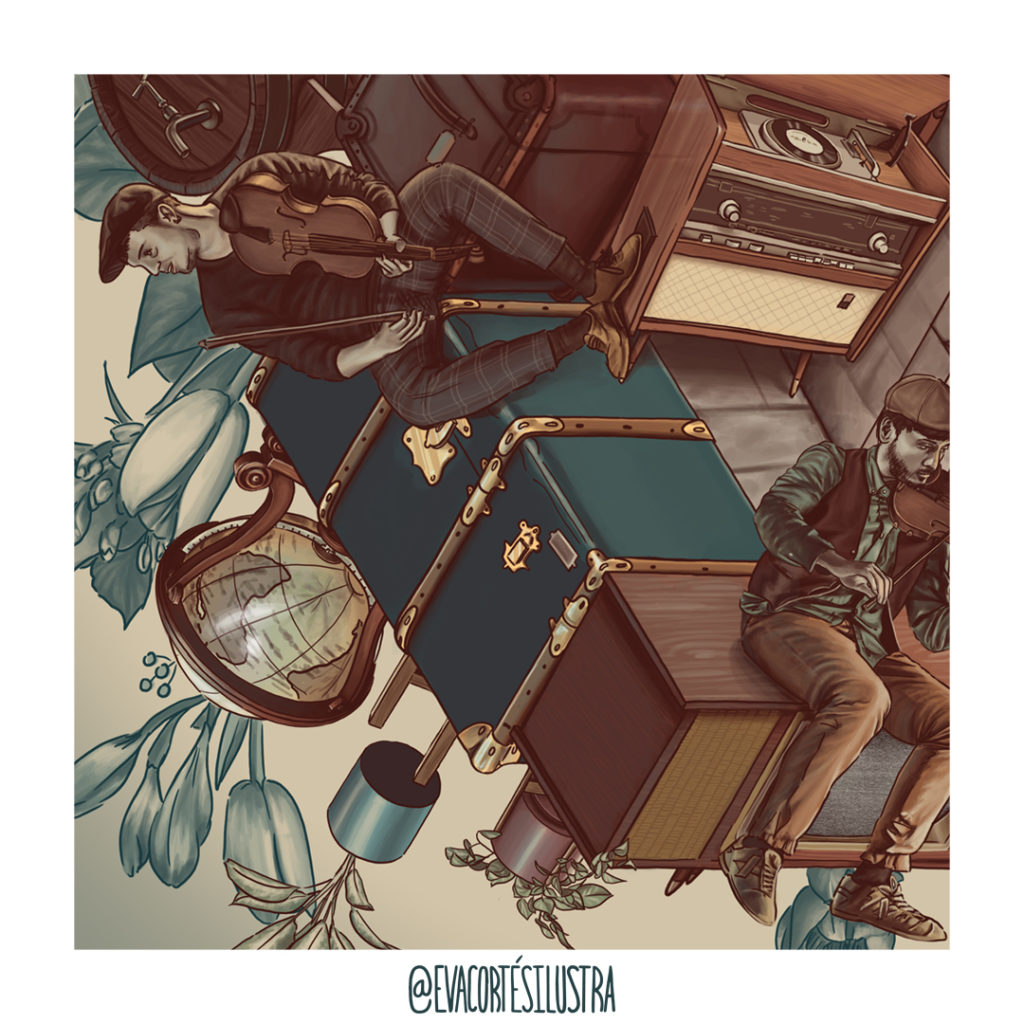 Ilustración dibujada para el primer disco Disco folkie de Muro Kvartet